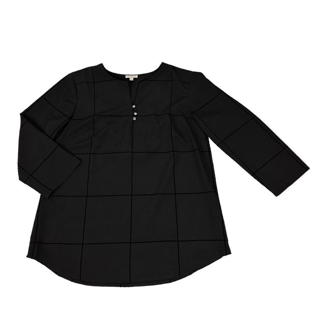 Talbots Small Black Blouse with a Plaid Velvet Flocking